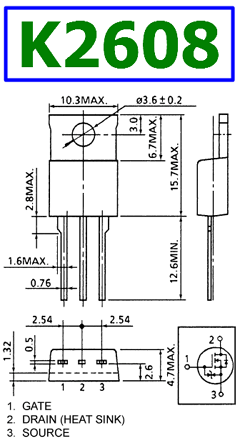 K2608 Datasheet PDF 900V 3A N Ch MOSFET 2SK2608