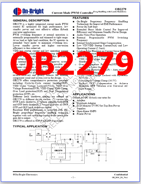 OB2279 PDF Datasheet Current Mode PWM Controller