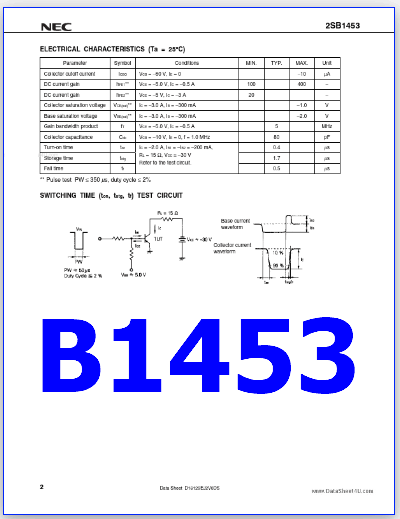 B1453 Transistor - 60V, 3A, PNP, Equivalent, 2SB1453 ( PDF )